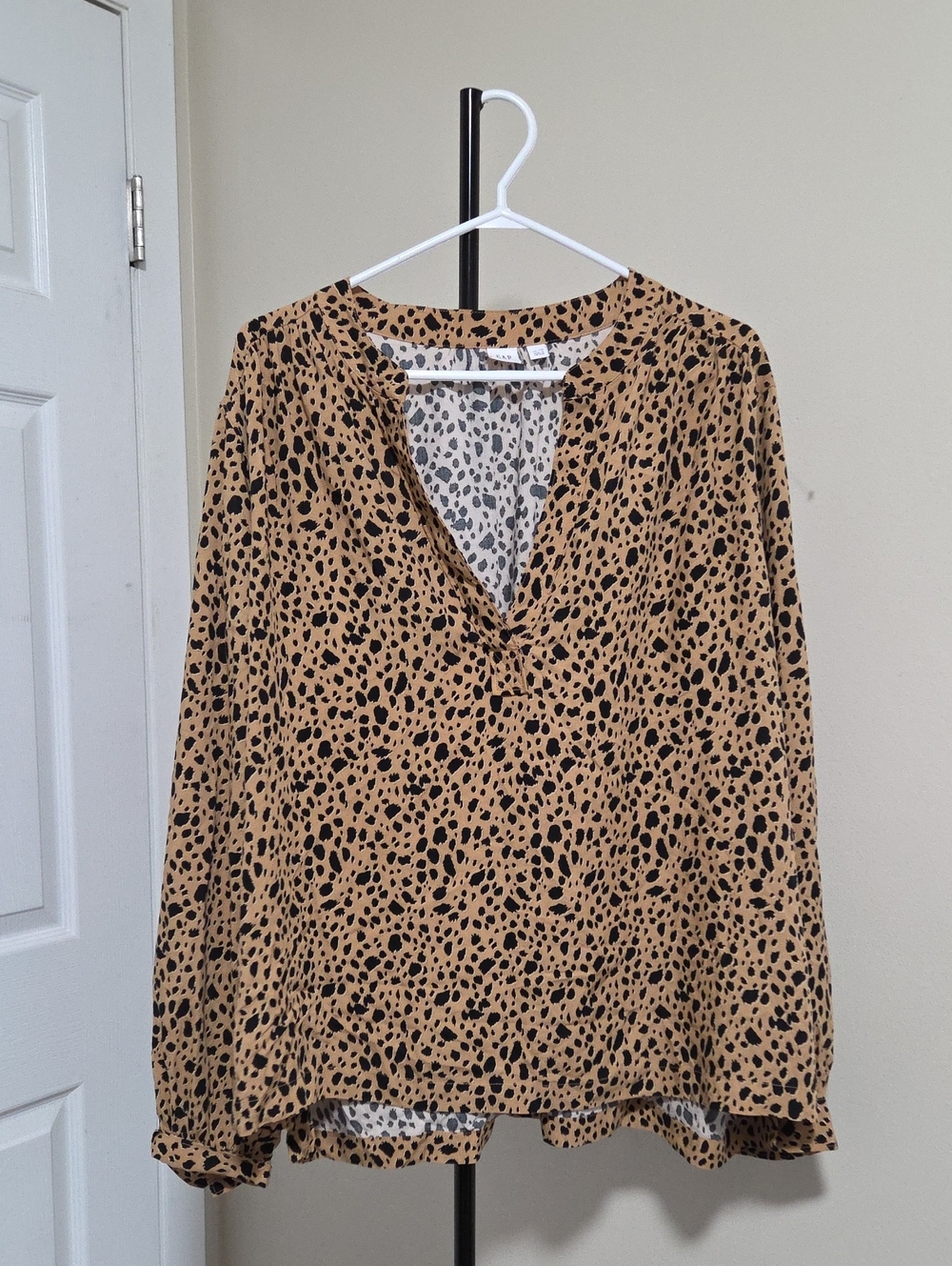 GAP Tan Blouse with Black Spot Print